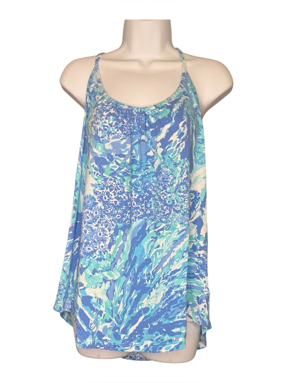 Lilly Pulitzer Pima cotton Blue & Aqua Floral Print Tank Top size large